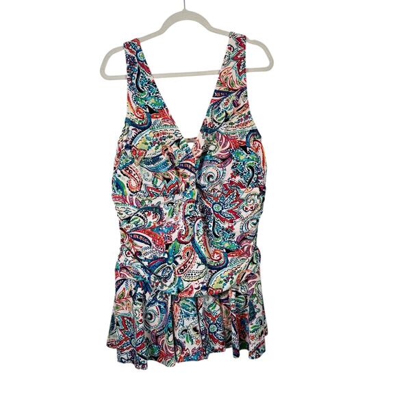 Chaps Floral One Piece Swimsuit Dress Modest Vacation Beach Womens Plus 22W - Picture 1 of 7